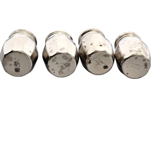 4 Silverplate Mini Salt Pepper Shakers 1.5" Baronial plate vtg rustic style - Picture 3 of 10